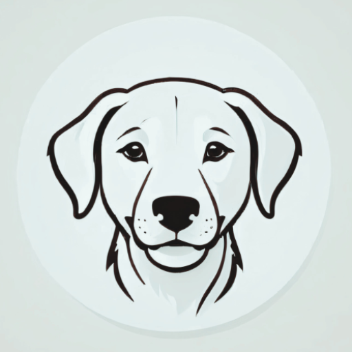 Minimalistic dog face illustration with floppy ears and expressive eyes, perfect for pet blogs, dog branding, or animal-related icons. Set on a light circular background for a clean and modern design.